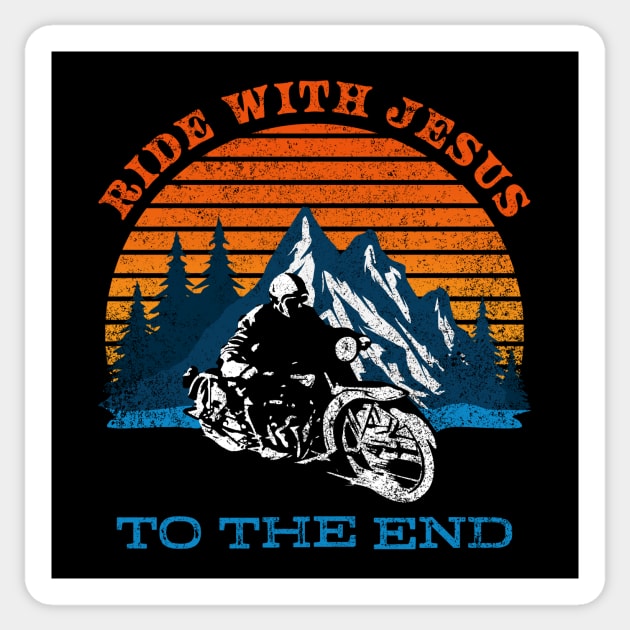 Motorcycle Sunset Christian Faith: Ride with Jesus Biker Sticker by Destination Christian Faith Designs